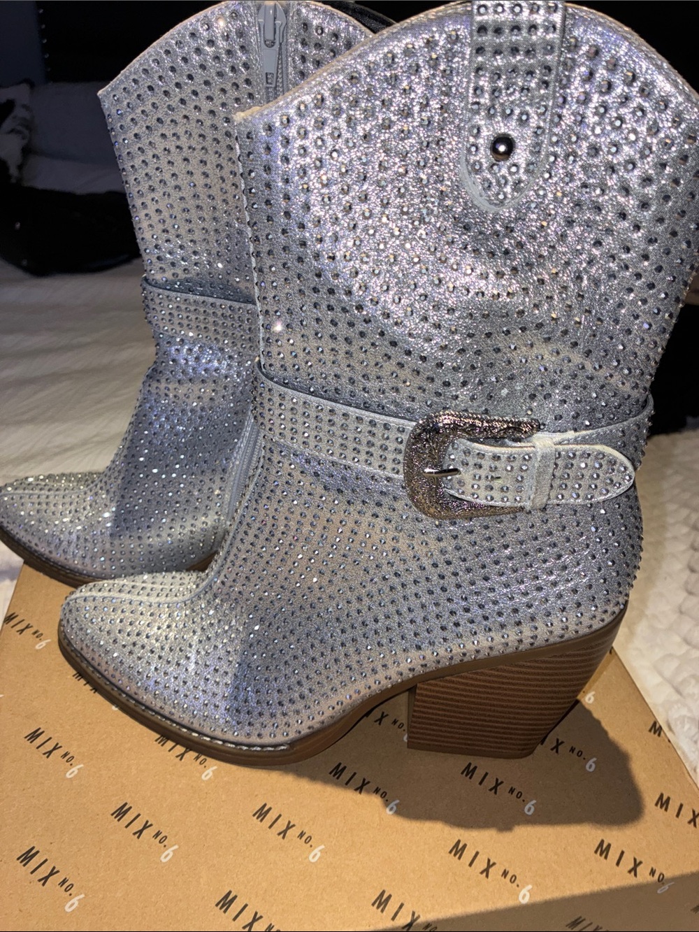 Mix No. 6 Silver Crystal-Embellished Western Booties